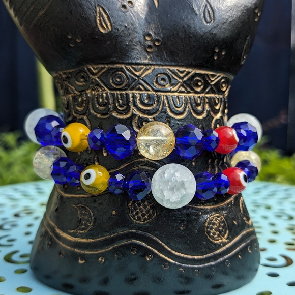 🧿SOLD🧿Evil Eye Protection Citrine Quartz Beads Good Luck Crystals Blue - Picture 12 of 17